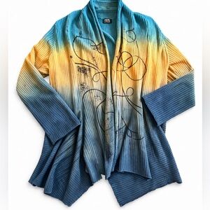 Art of Cloth Blue & Gold Ombre Cardigan | 100% Cotton | Size Medium